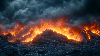 Fiery landscape under dramatic clouds
