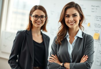 Photorealistic portrait of a female project manager in a creative office