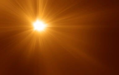 yellow golden orange sun rays of light. bokeh blurred background. Sunny backdrop, sun with lens flare on sky, Shining sun. clear sky. Solar copy space. Natural Sunrays of bright sun on summer day
