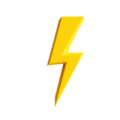 Yellow electric lightning bolt icon isolated on transparent white background, 3d lightning bolt
