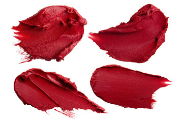 Duo of burgundy lipstick smears on empty background