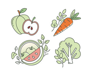Healthy Eating Illustration Featuring Apples Watermelon Carrot and Broccoli