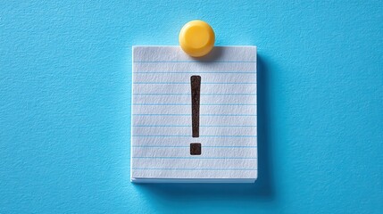 Note paper with exclamation mark on panoramic blue background, note paper, exclamation mark, blue, background