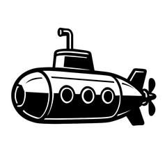 Classic Black and White Submarine Vector Illustration - Underwater Vehicle