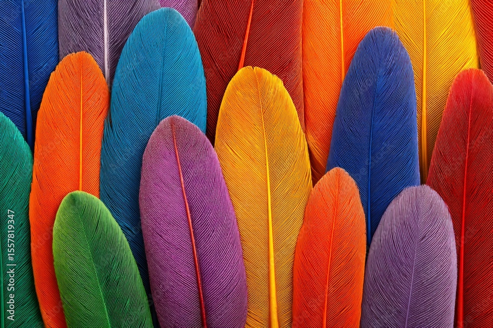 Poster Colorful feathers creating a vibrant and textured rainbow background