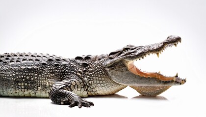 Naklejka premium a crocodile is laying on its back with its mouth open