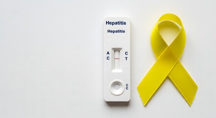 World Hepatitis Day July 28 – Hepatitis Test Kit and Yellow Awareness Ribbon Symbolizing Prevention, Early Detection, and Global Health Education