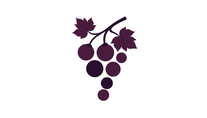icon of a bunch of purple grapes with leaves in a minimalistic style on a light background, copy space
