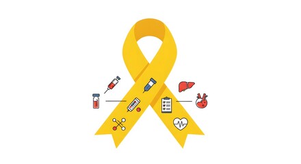 World Hepatitis Day July 28 – Health Campaign Illustration Featuring Yellow Ribbon Symbolizing Hepatitis Awareness, Prevention, and Global Solidarity