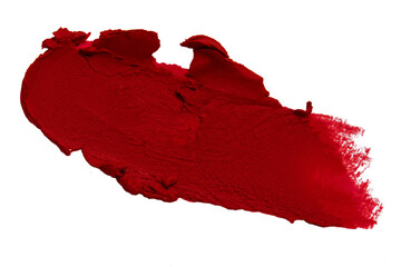 Wide red lipstick stroke with brush-like texture on empty background