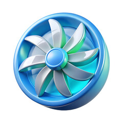 A modern 3d rendered blue and white propeller design isolated on a black background