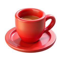 A vibrant red coffee cup and saucer filled with delicious coffee on a black background