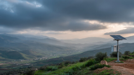 solar energy farm in morocco under overcast sky captured from topdown perspective