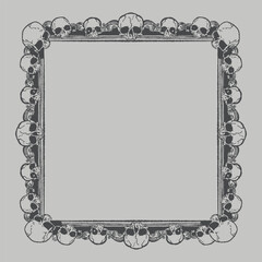 Gothic Skull Frame with Hand-Drawn Bones and Blank Center for Text. Vintage Horror Border Illustration for Posters, Tattoos, Occult Art, Halloween Invitations or Dark Aesthetic Designs.