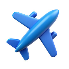 Three-dimensional blue airplane icon against a black background for travel and transportation concepts.