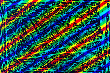Multicolored chaotic doodles on a black background as a background, texture, pattern.