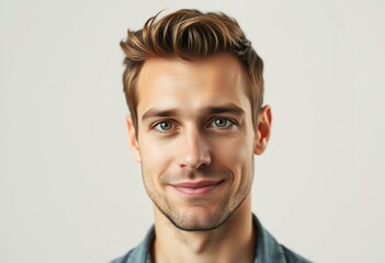 Fototapeta premium Retro-style portrait with neutral background and focused eyes