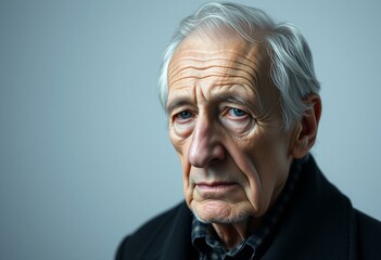 Obraz premium Melancholic old male portrait on cold pastel background
