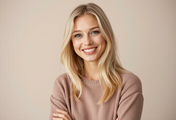 Fototapeta premium Portrait of a happy Nordic blond woman with a warm expression
