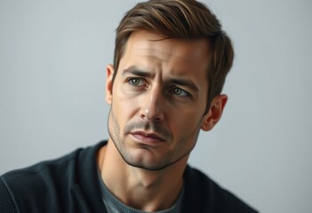 Fototapeta premium Photorealistic male portrait with melancholic expression