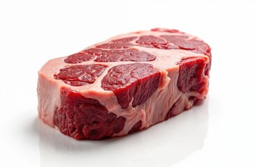 Fresh raw beef chuck center roast isolated on white. Red meat cut, uncooked, ready for cooking. Prime cut for grilling, beefsteak, bbq. Butcher shop meat product, culinary ingredient.