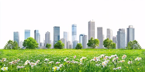 Scenic view of Central Park with lush green grass and trees framing New York City skyline on a sunny day