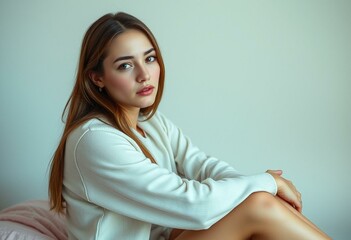 Obraz premium Female portrait with pastel background and natural light