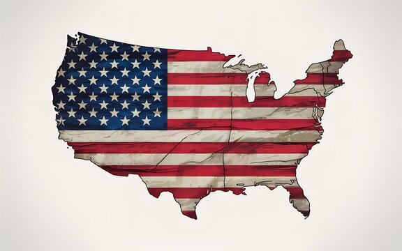 Stylized map of the united states of america filled with the iconic american flag design, 4th of july concept