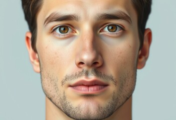 Obraz premium A calm and neutral portrait of a male on a plain background