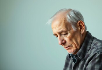 Old male portrait with cold pastel background, expressing negative emotions