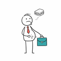 Obraz premium Office worker daydreaming about sandwich while holding briefcase 