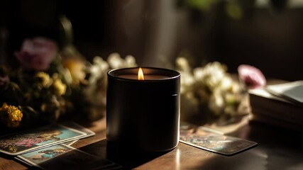 Exploring a calming atmosphere with candles and tarot cards during a cozy evening