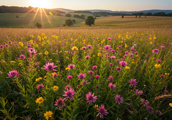 Wildflower Field on Hillside Meadow