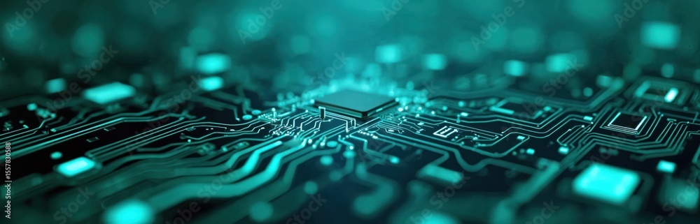 Poster teal glowing abstract tech engineering futuristic circuit board. modern concept of information tech,