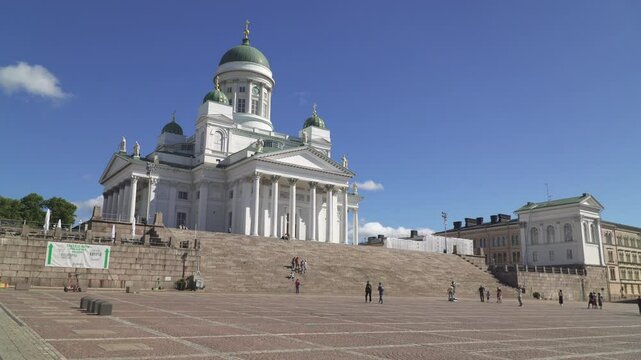 Picturesque video of the Senate Square, the central square of Helsinki, the capital of Finland	