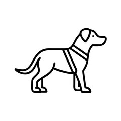 Fototapeta premium Guide dog standing in harness, outlined in simple style 