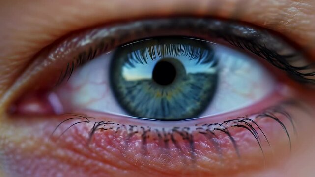 Closeup blue eye blinking sequence revealing emotional expression and detail