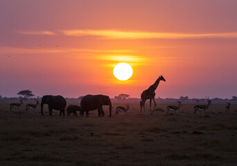 Fototapeta premium Savannah Wildlife Scene at Dusk