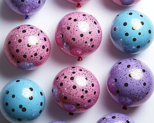 Colorful polka-dot balloons arranged in a grid pattern
