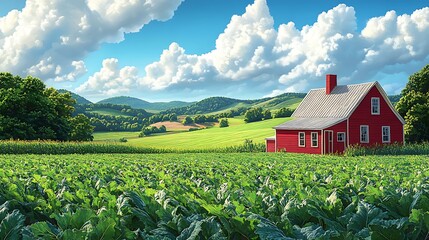 Rural farmhouse landscape