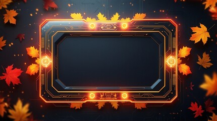 Autumn-Themed Sci-Fi HUD Frame with Amber, Orange, and Gold Neon Glow on Dark Futuristic Background