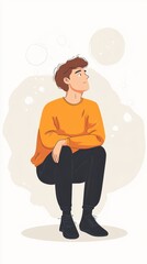 Fototapeta premium Illustration of a Person in a Relaxed Pose with a Thoughtful Expression in an Artistic Modern Style Against a Minimalist Background