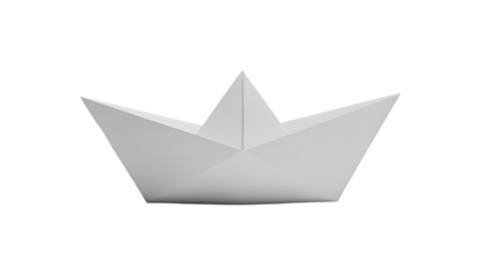 Simple white paper boat origami folded from paper isolated on transparent background