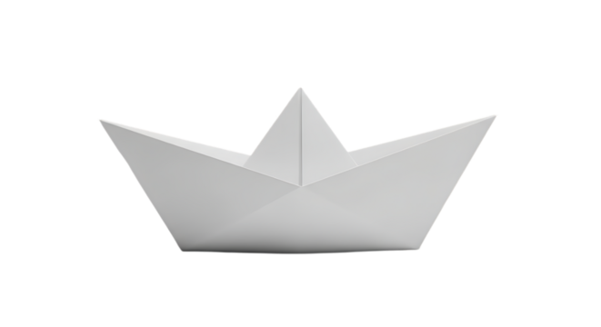 Simple white paper boat origami folded from paper isolated on transparent background