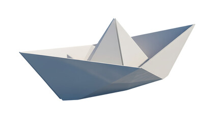 Obraz premium Geometric white paper boat folded from a single sheet of paper isolated on transparent background