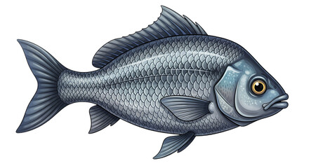 Fototapeta premium Detailed illustration of a single grey fish swimming isolated on transparent background