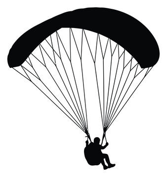 Silhouette of Paraglider with Suspended Harness and Person Against White Background Illustration