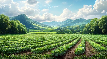 Panoramic view of green agricultural field