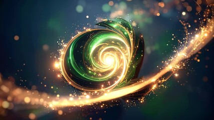Mesmerizing mystical spiral of swirling green and gold light with ethereal energy and bokeh - Powered by Adobe