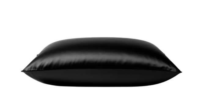 Luxurious black satin pillow isolated on transparent background
